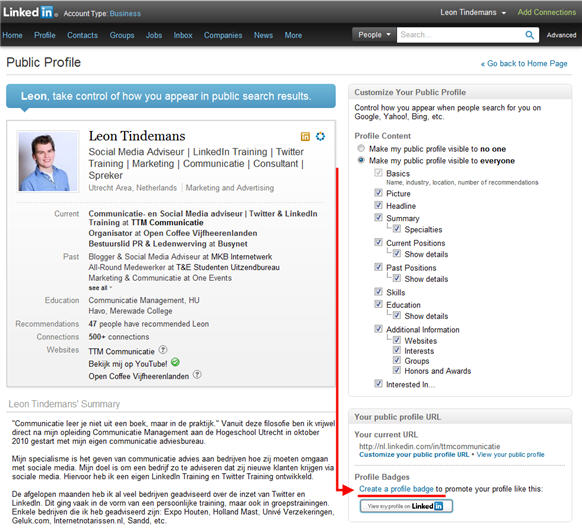 Create a profile badge - LinkedIn kennisbank