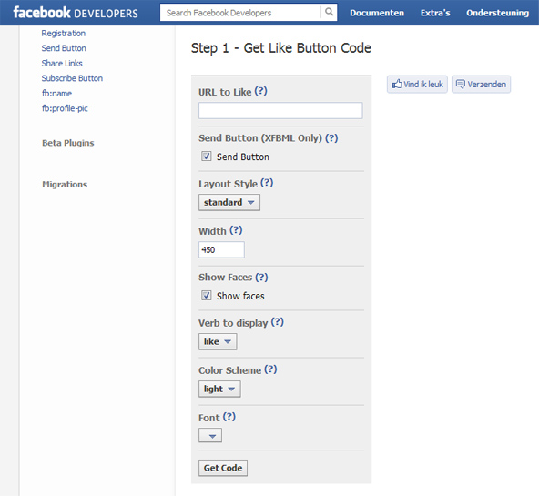Facebook Get Like button code 